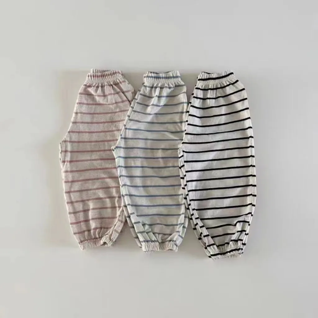 2024 Summer New Baby Loose Striped Trousers Thin Cotton Children Casual Pants Boys Girls Harem Pants Infant Clothes