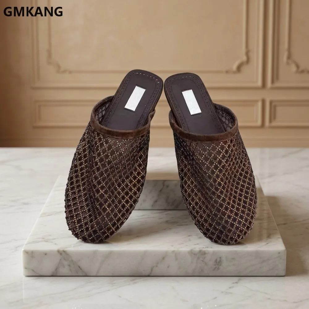 Women's Knitted Slip On Loafers Breathable Lightweight Comfortable Walking Shoes Casual Flat Half Slippers Soft Sole