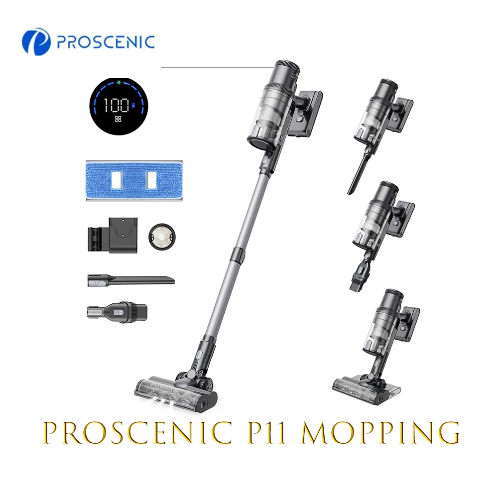 Proscenic P11 Mopping Cordless Vacuum Cleaner, 35KPa Suction, 5-Stage Filtration System, 2000mAh Battery, Up to 50 Mins Runtime