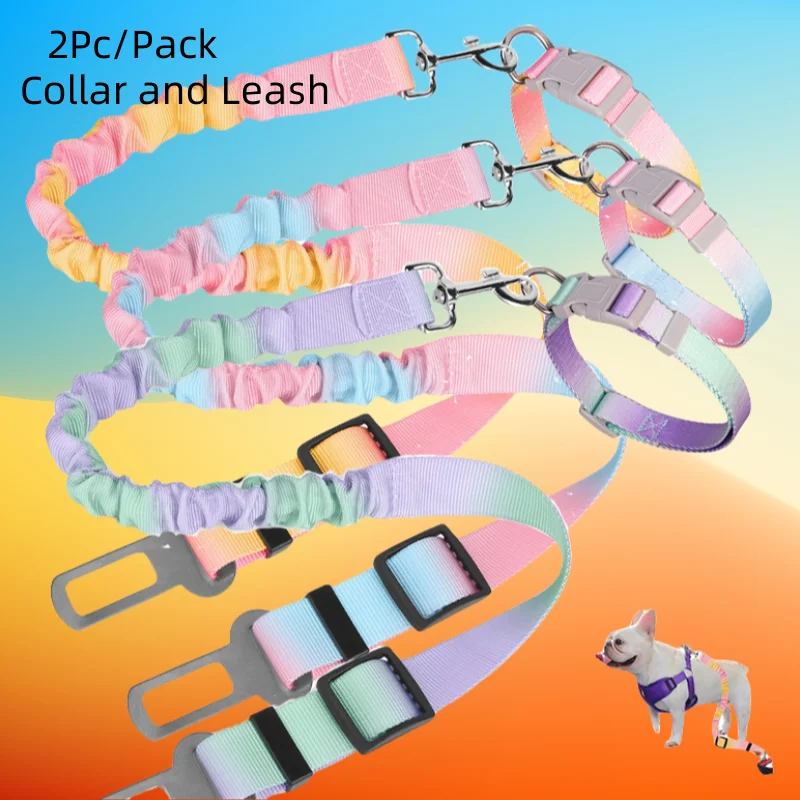 مقود كلب السيارة قابل للسحب مع طوق 2 قطعة/المجموعة حزام أمان السيارة قابل للتعديل مضاد للمضغ ومرن متين للسفر الآمن للحيوانات الأليفة