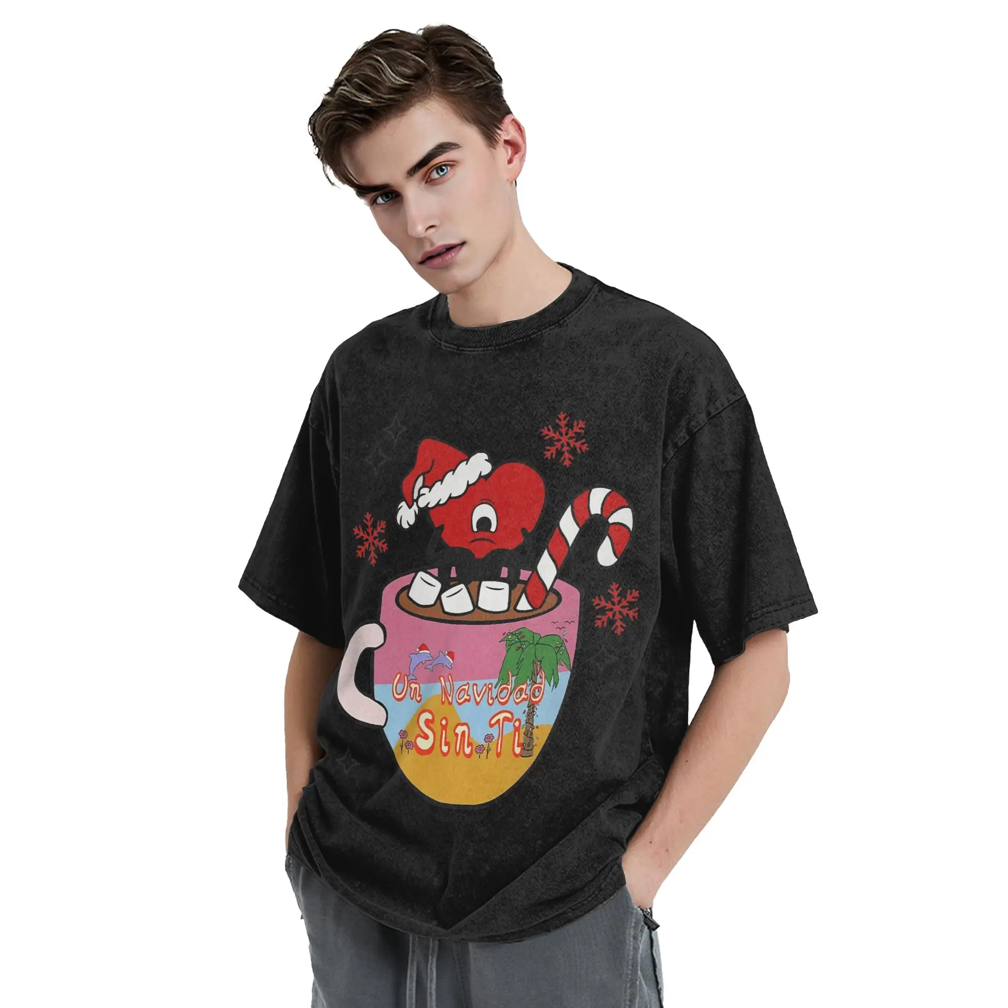 Art Bad Bunny joyeux noël lavé t-shirts Streetwear Hip Hop Vintage T-Shirt t-shirts hommes femmes coton haute rue graphique