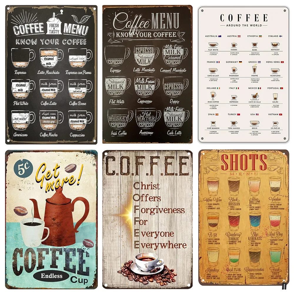 Coffee Menu Know Your Coffee Tin Sign Wall Retro Metal Bar Pub Poster Metal 12 X 8