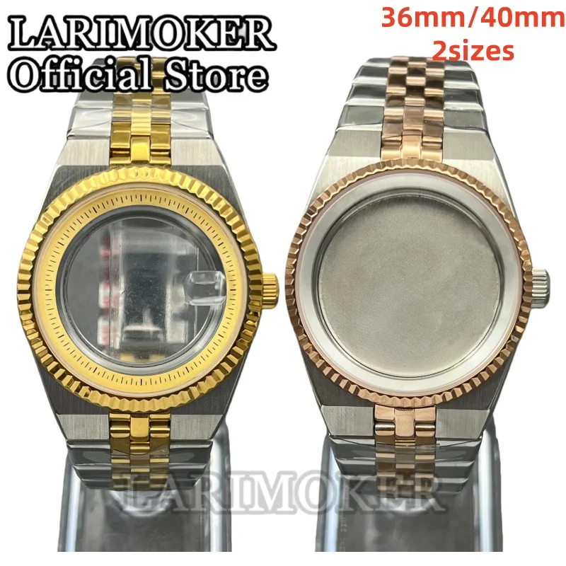 

LARIMOKER 36mm40mm silver gold rose gold 2-tone grooved case sapphire glass Suitable for NH35 PT5000 Movements Watch Accessories