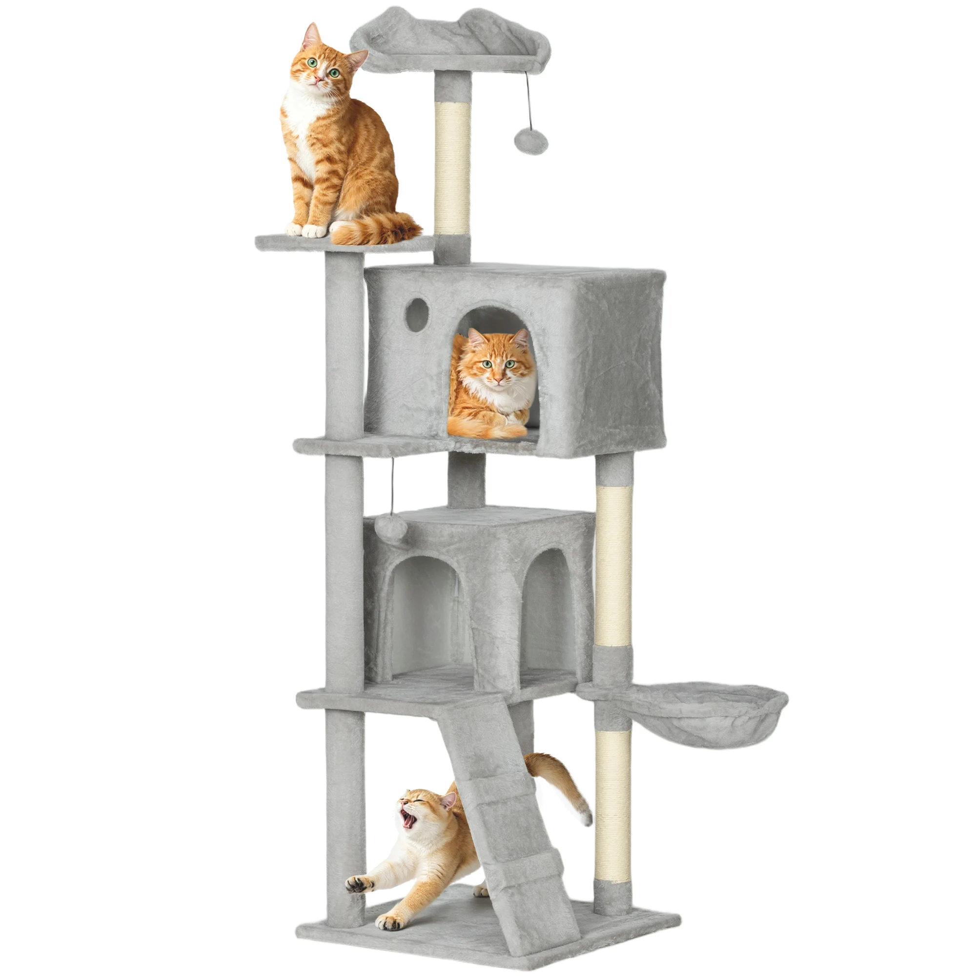 Arbre à chat de 160 cm, multi-niveaux, arbre à chat en sisal, grotte, plate-forme en peluche, hamac, échelle, balle de jeu, arbre à chat, cadre d'escalade pour chat, arbre à chat, arbre à chat