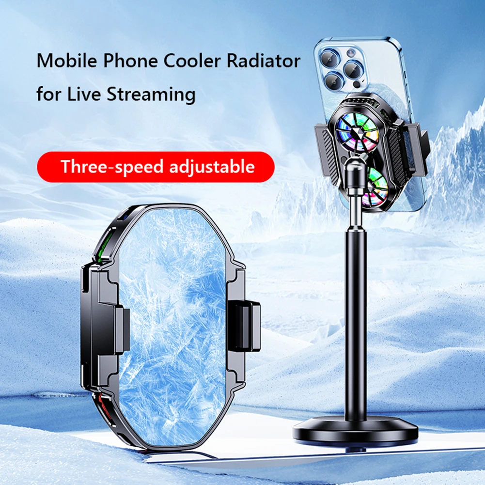 Back Clip Phone Cooler Dual Fans 1/4inch Screw Mount + Type-C Port Three Modes RGB for Android/iOS Phone Live Streaming & Gaming