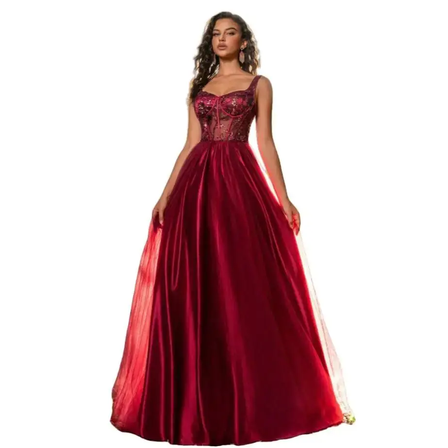 

Red Evening Dress Women Lace Party Robe Vintage Prom Dresses Bustier Corset A Line Vestido De Novia Customized