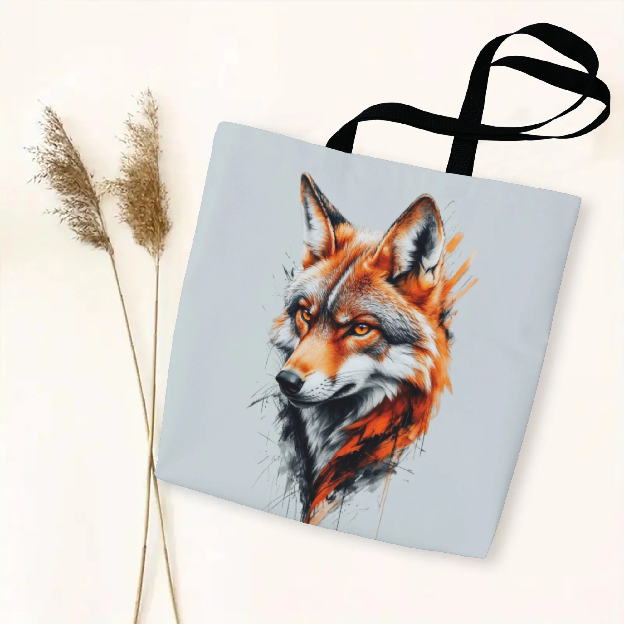 

Сумка в деревенском стиле с лисой, сумка с принтом, повседневная парусиновая сумка для покупок, легкий складной дизайн, без застежки для путешествий или учебы