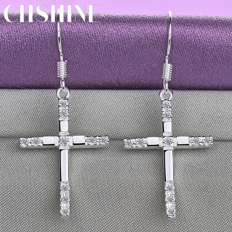 

CHSHINE 925 Sterling Silver Cross Drop Earrings For Women Wedding Engagement Fashion Charm Jewelry
