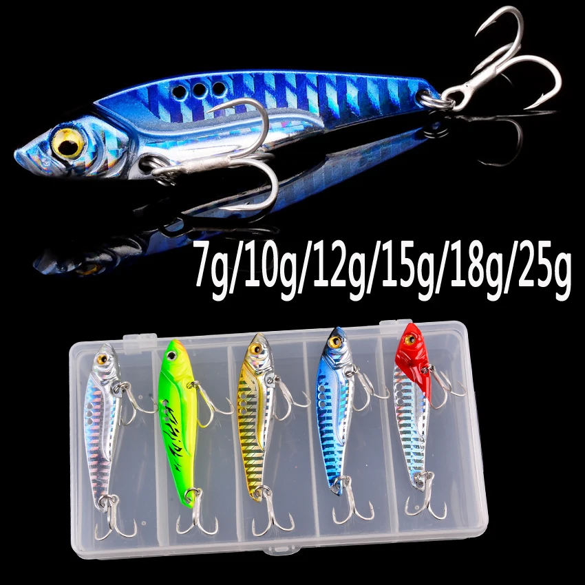 5pcs/box Metal Vib Blade Fishing Lures Weights 25g Long Shot Slots Jig Pesca Artificial Bass Bait Deep Sea Fishing