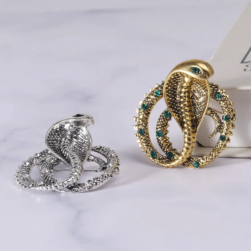 Rhinestone Cobra Brooches for Women Unisex Enamel Animal Pins Banquet Party Backpack Gifts Jewelry Accessories image 4