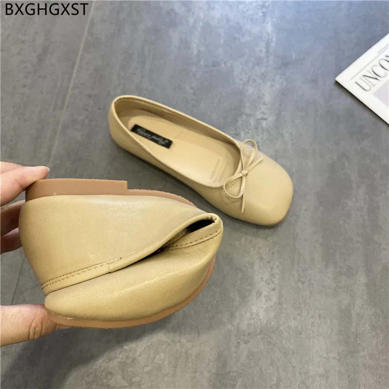 Butterfly Knot Loafers Women Casuales Leather Casual Shoes Slip on Shoes for Women Barefoot Shoes Square Toe Женские сандалии