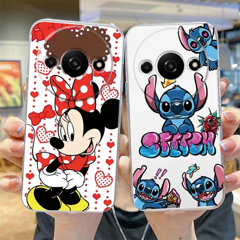 스티치 마우스 미니 미키 전화 케이스 Redmi 14C A3 Pro A3X 9 Note 8 9 14 Pro Poco A4 X3 C75 투명 오리 도널드 커버