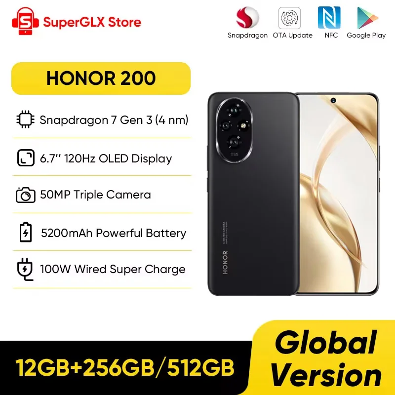 2024 New Original HONOR 200 Global Version Snapdragon 7 Gen 3 5G Smartphone 6.7'' AMOLED Display Support HONOR 100W SuperCharge