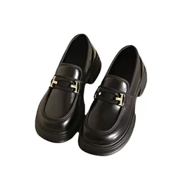 Casual Women Shoes Women Shoes Shallow Black Flat Soled Oxford Shoes Versatile Round Toe Clogs Thick Soled British Style Loafers