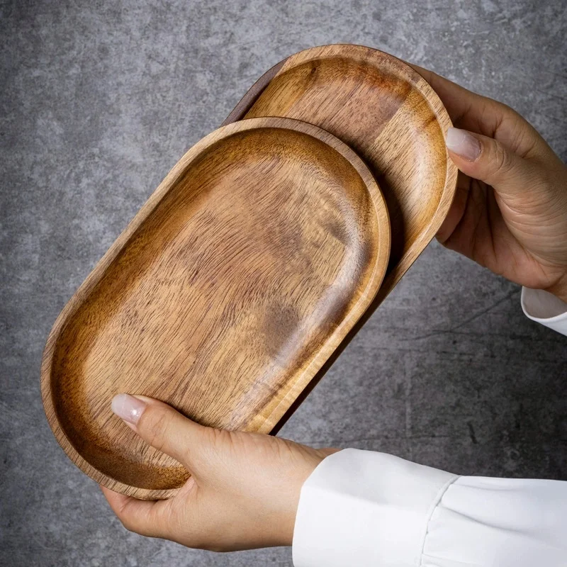 Walnut Wooden Tray Ins Wind Small Wooden Plate Japanese Rectangular Dinner Plate Cake Bread Coffee Tea Solid Wood Plate Tray