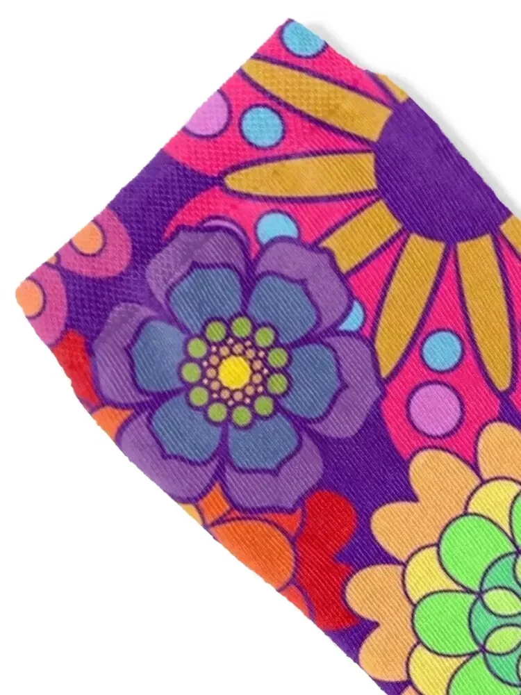 Flower Power Retro Style Hippy Flowers Socks floor football cotton Women's Socks Men's