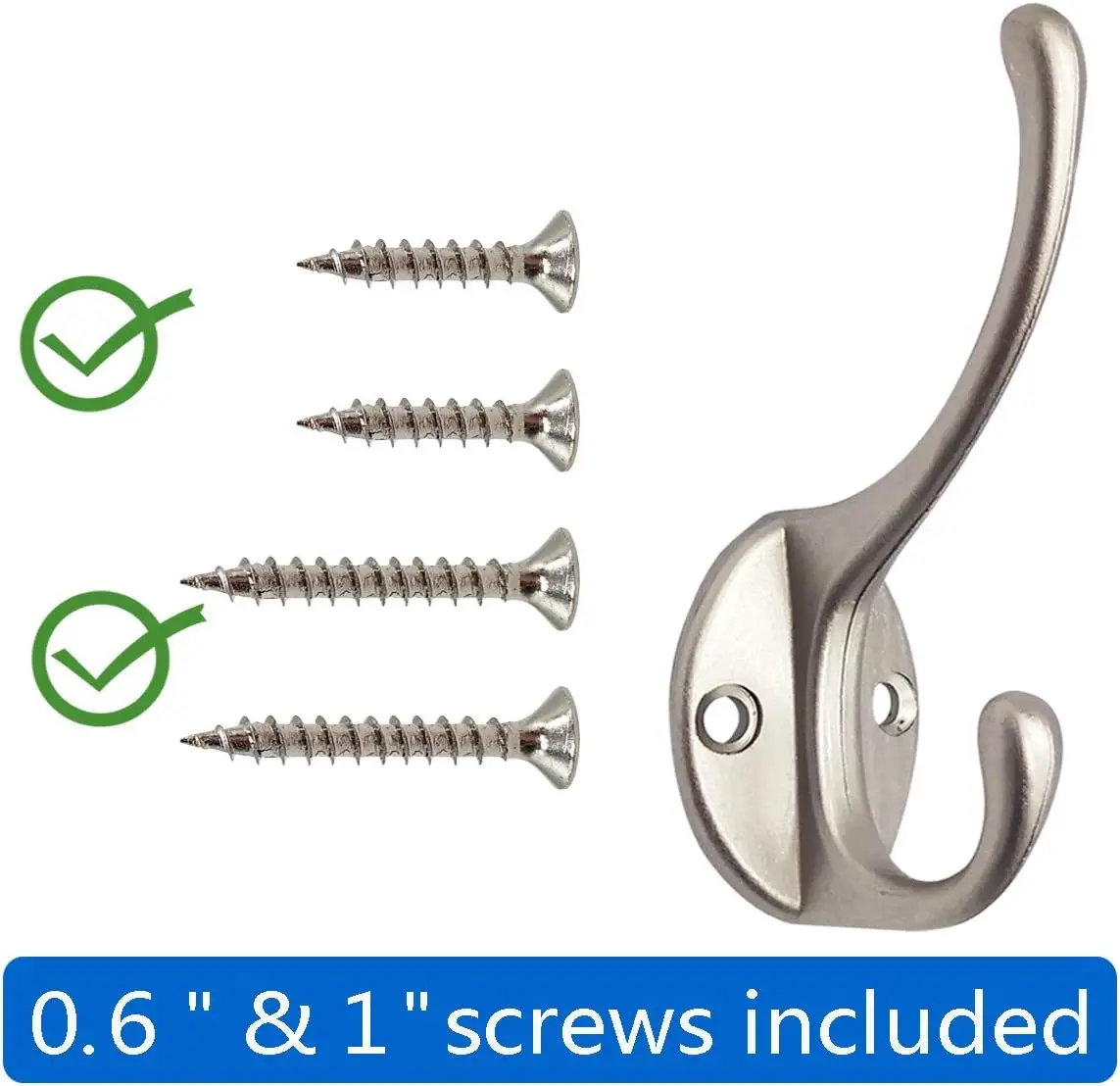10 Pack Dual Coat Hooks Wall Mounted with 40 Screws Retro Double Hooks for Coat, Towel, Bag, Hat, Key, Scarf, Cap, Cup, Umbrella