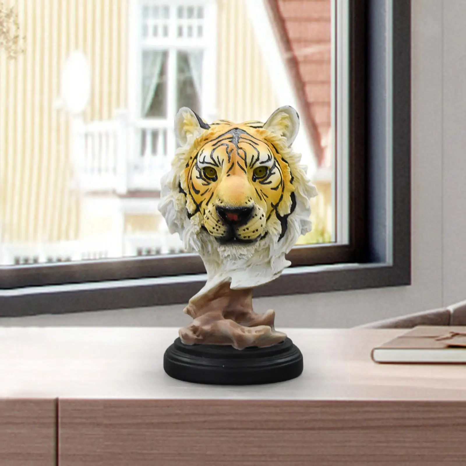 Tiger Head Sculpture Crafts Animal Head Figurine for Office Entryway Hallway