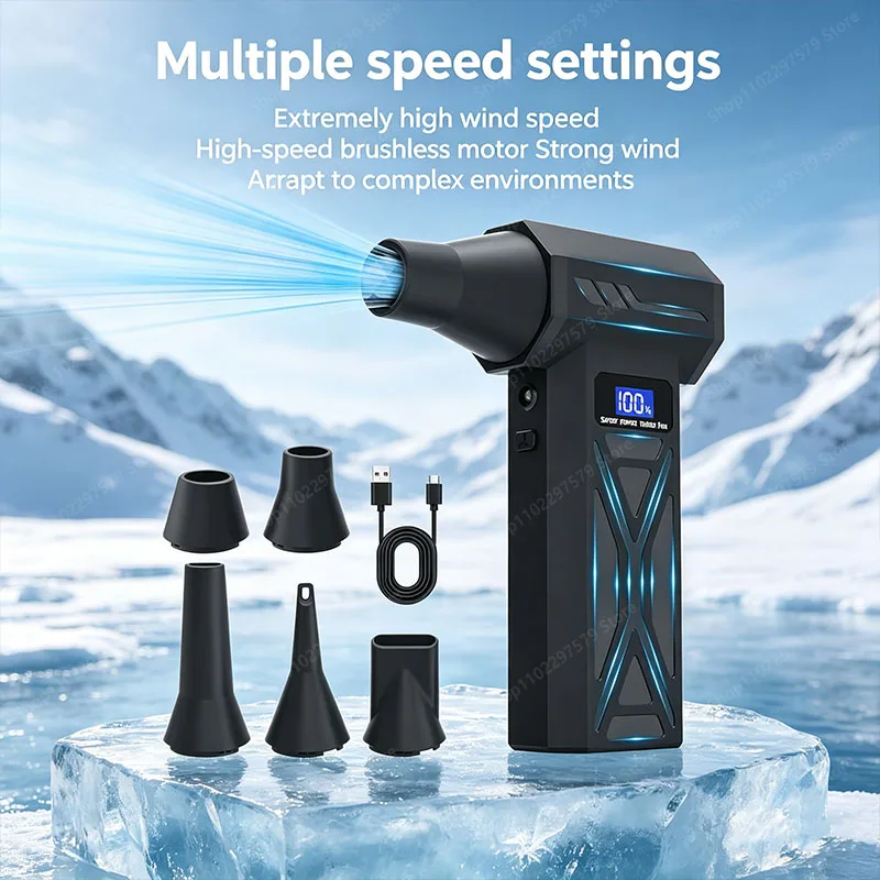 NUEVO Ventilador Turbo Portátil P70 de 110,000 RPM para Soplar Nieve y Eliminar Polvo, 4 Velocidades Ajustables, Luz LED para Mostrar el Nivel de Batería