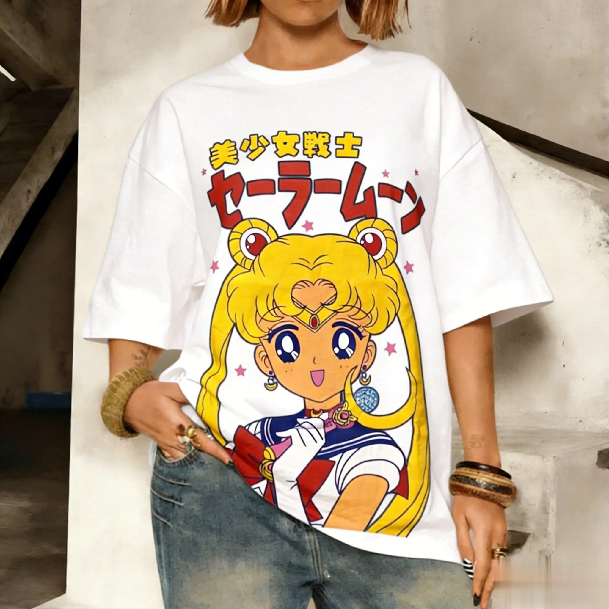 Sailor Moon Anime T Shirt Women Men Japanese Cartoon Graphic Print Short Sleeve Tee Vintage Casual Streetwear Summer Tops Y2k