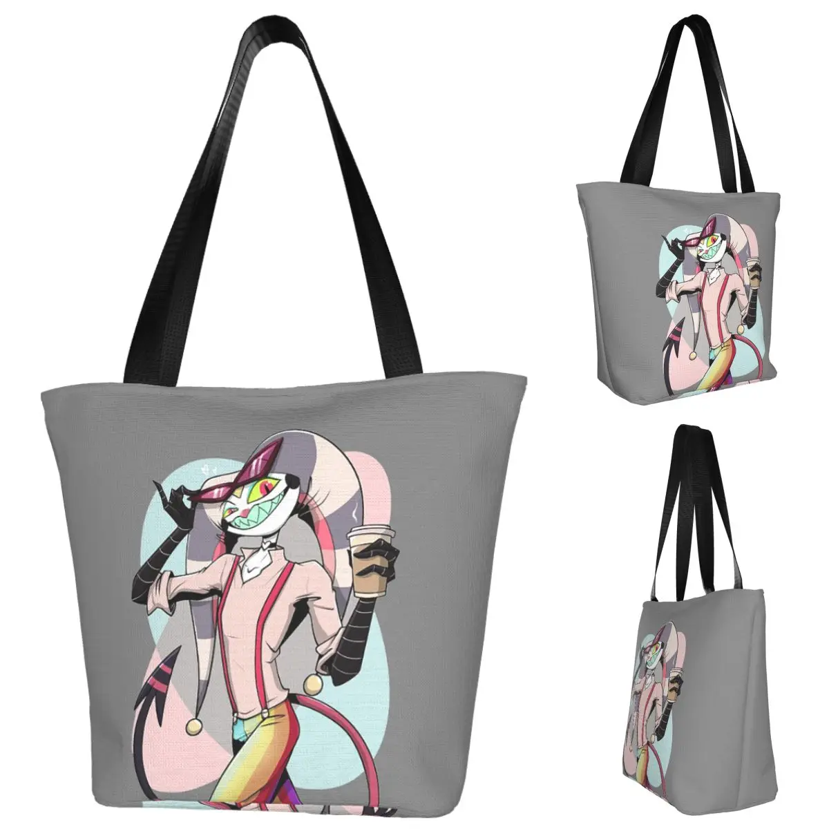 fizzarolli-helluva-boss-sacola-de-compras-de-lona-de-grande-capacidade-bolsa-de-ombro-shopper-bolsa-de-compras-para-mulheres
