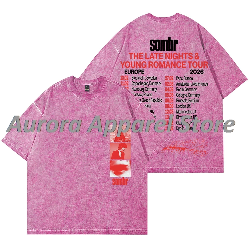 

Футболки Sombr The Late Nights And Young Romance World Tour 2026 Wash, женские и мужские хлопковые футболки с короткими рукавами