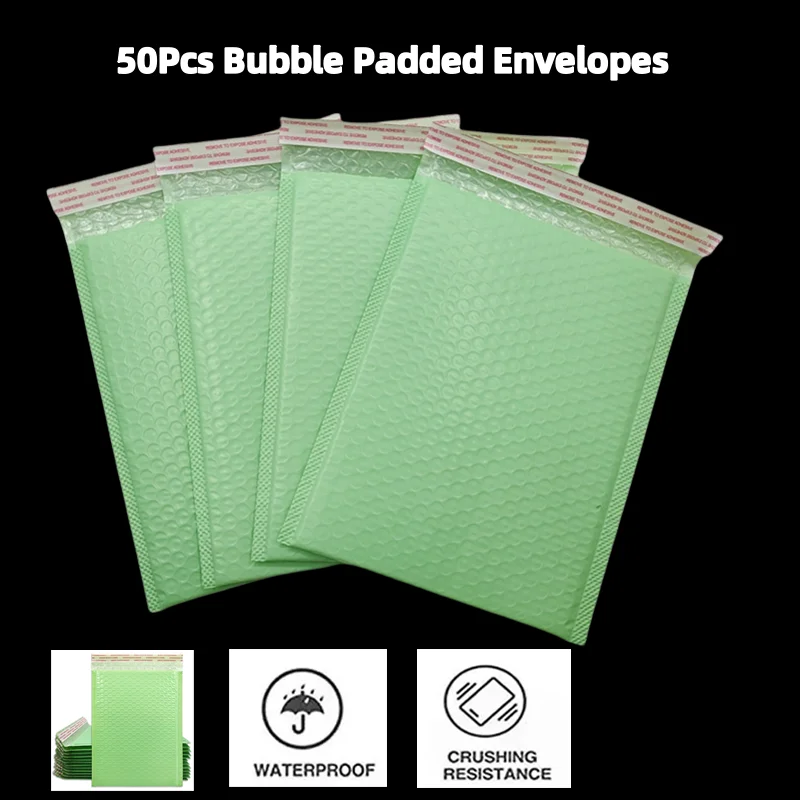 

50Pcs/set Light Green Waterproof And Thickened Bubble Envelope Bag Bubble Padded Envelopes Clothing Express Packing Bag