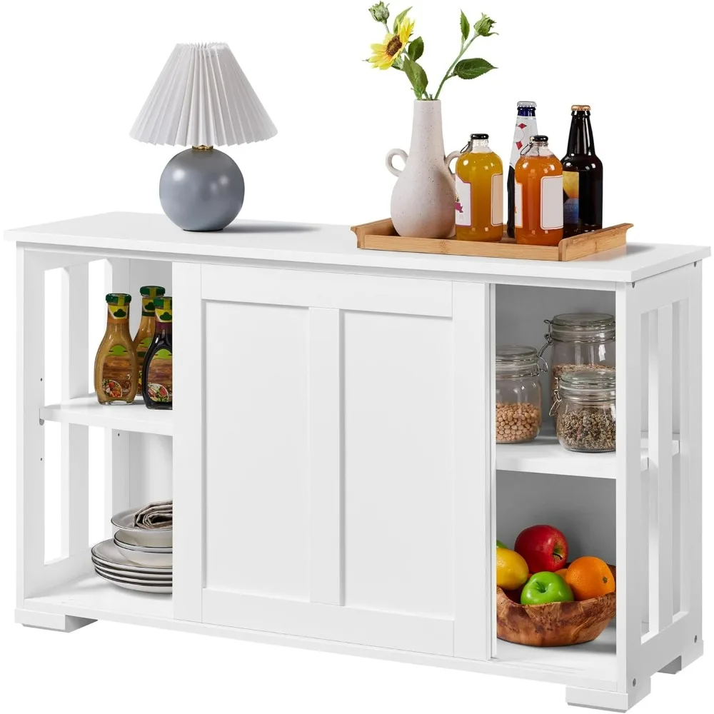 Kitchen storage cabinet with sliding door and adjustable shelf, stackable cabinet suitable for kitchen and dining room, white