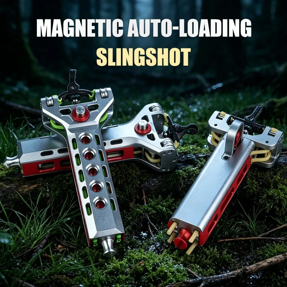 Outdoor HuntingAluminum Alloy Automatic Slingshots  Magazine and High-Elastic Tubular Magnetic Rubber Bands Accessories view 5