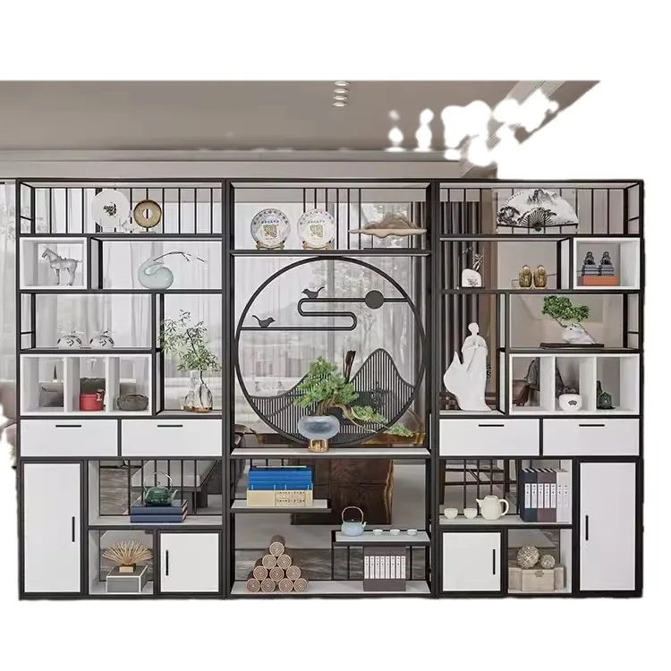 

New Chinese style, wrought iron, Bogu shelf, floor, bookshelf, display