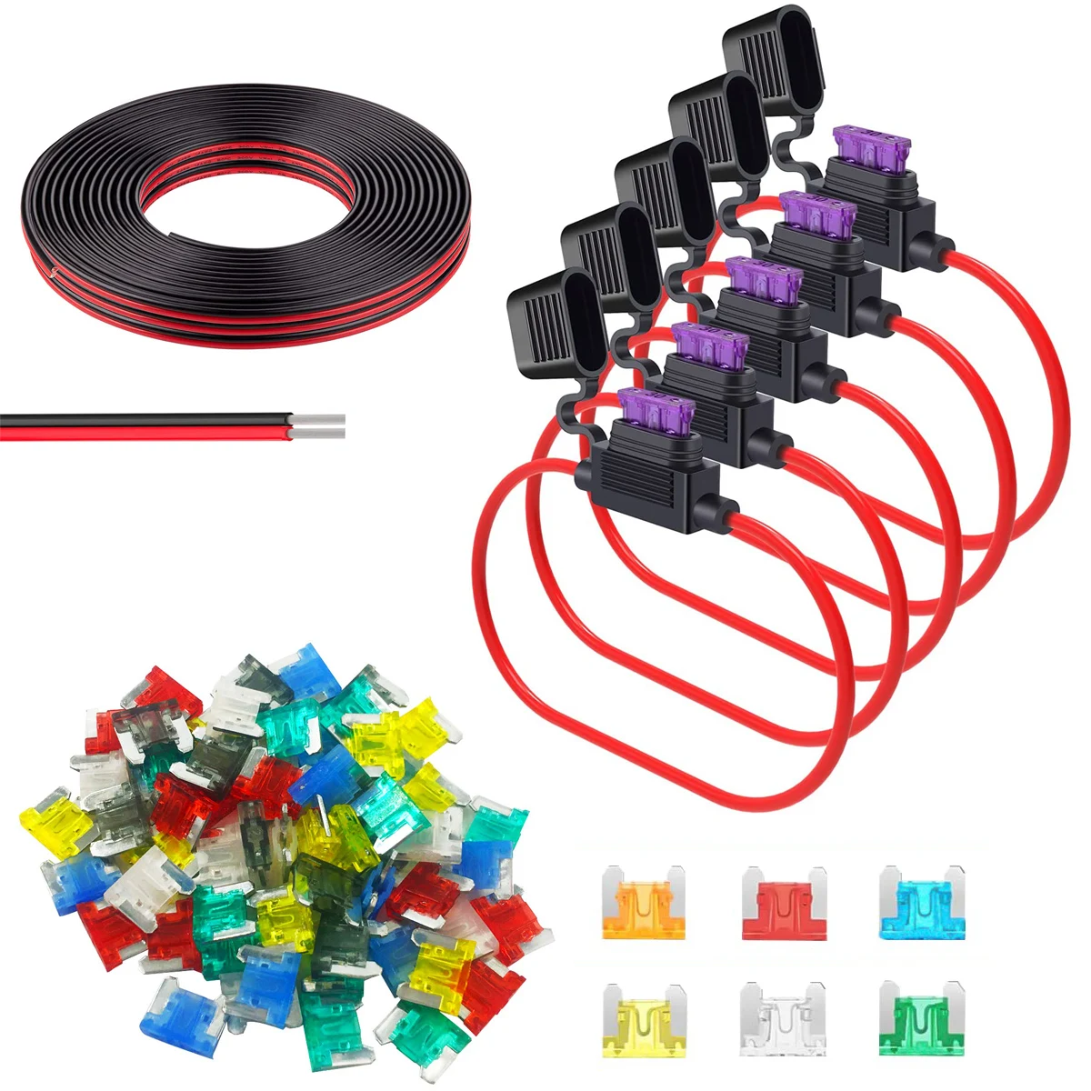 

5 упаковок 16 AWG держатель предохранителя ATC/ATO in-Line автомобильный держатель предохранителя 60 шт. мини Автомобильные предохранители 5A-30A и 1 м 2-контактный Электрический провод