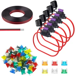 5 Pcs 16/18 AWG Fuse Holder ATC/ATO in-Line Automotive Blade Fuse Holder 60Pcs Mini Car Fuses 5A-30A and 1m 2 Pins Electric Wire
