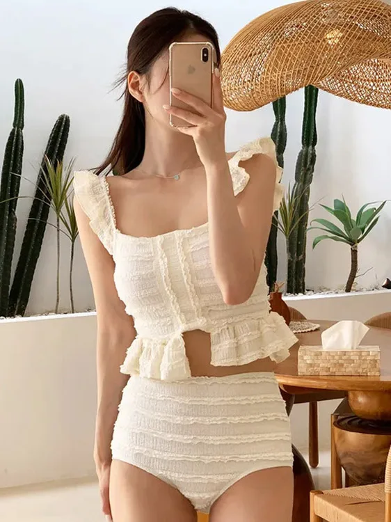 

Holiday Sle Bikini Sweet Girl Svel Lace Trim Separate Swimsuit Tee Piece Set Women's Swimwear Casual Fitn Fan Gear