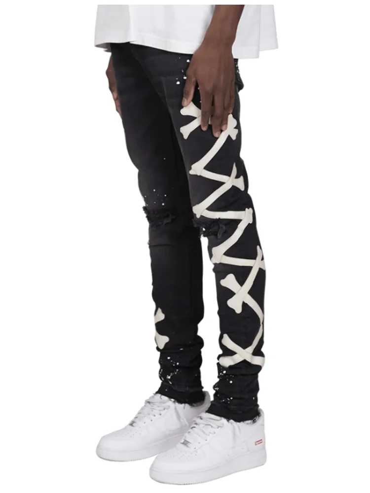 Jeans For Men 2023 Gradient Color Ripped White Dots Jeans Male Motor Biker Skinny Jeans Homme Men's Clothing Zipper Denim Pants