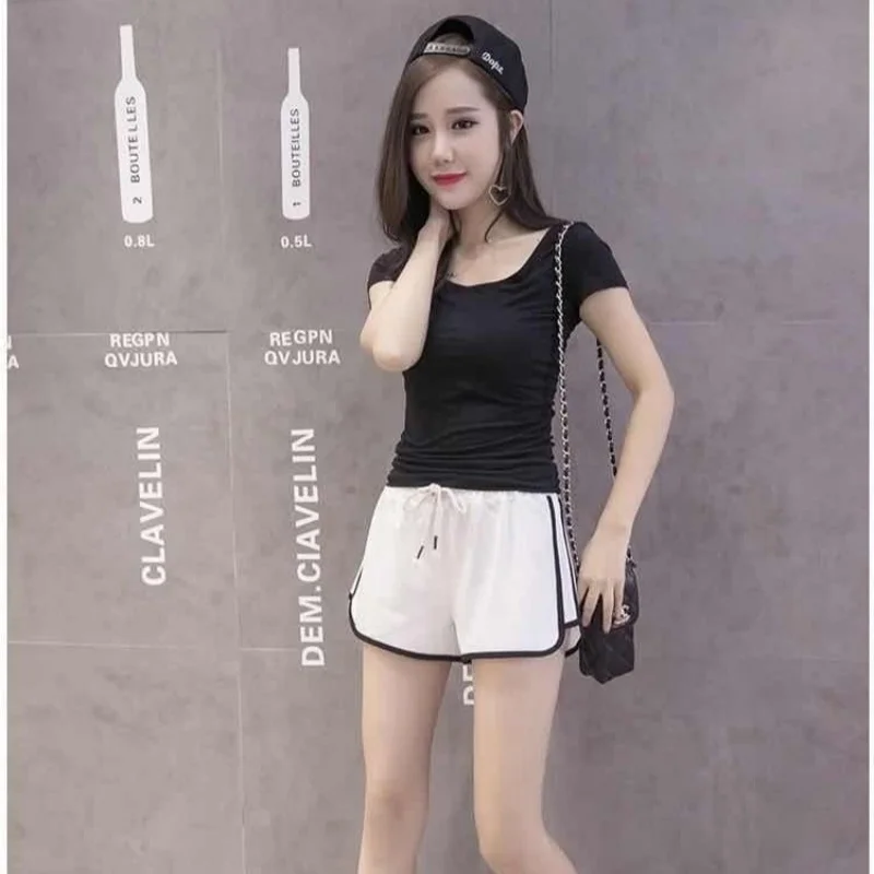 

Summer Fashion Casual Bottoms Shorts Women Candy Color Breathable Plus Size Shorts Casual Lady Elastic Waist Sports Short Pants