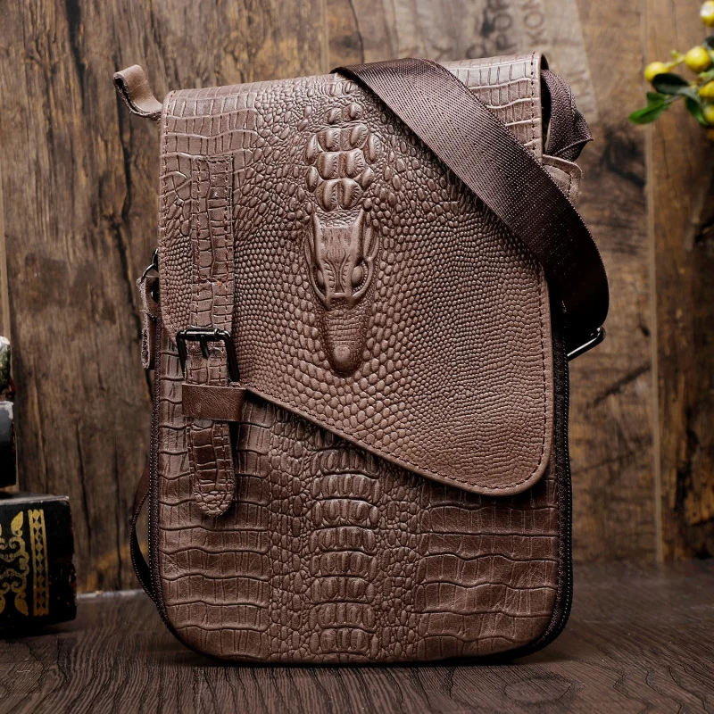 New Alligator Crocodile Pattern Men's Cow Leather Shoulder Bag Large Capacity Male Crossbody Bag For Men