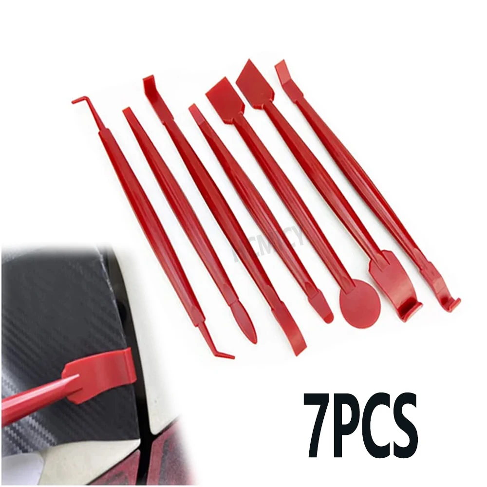 7 Teile/satz Auto Wrapping Tool Kit Rot Fenster Tönung Film Wrap Messer Kurven Slot Rand Trimmen Rakel Vinyl Schaber