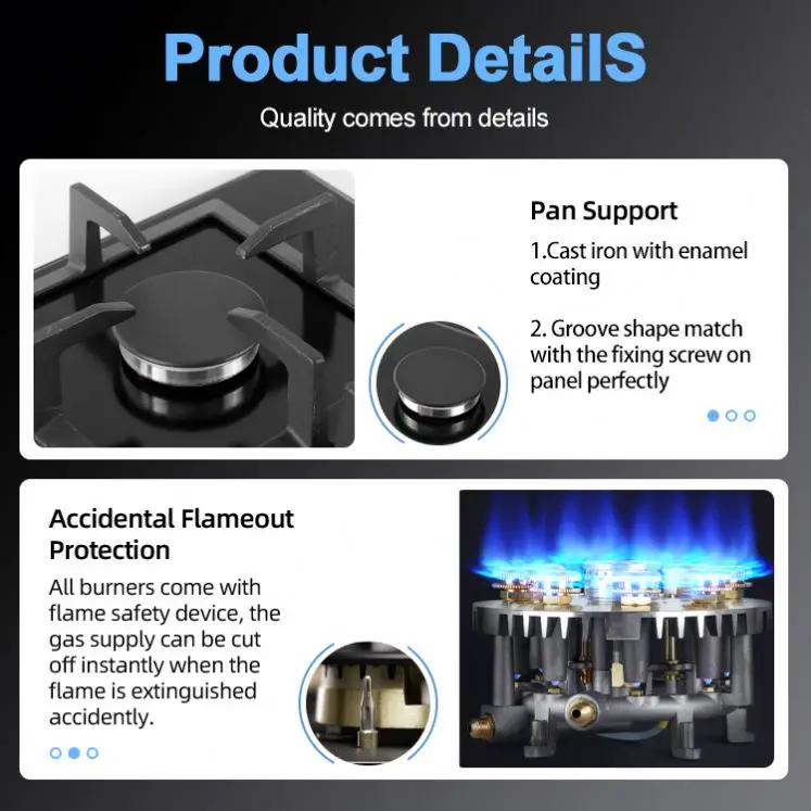 メーカー直販の格安高品質フレームバーナーガスコンロ、ビルトインガスホブ、4口コンロ付き