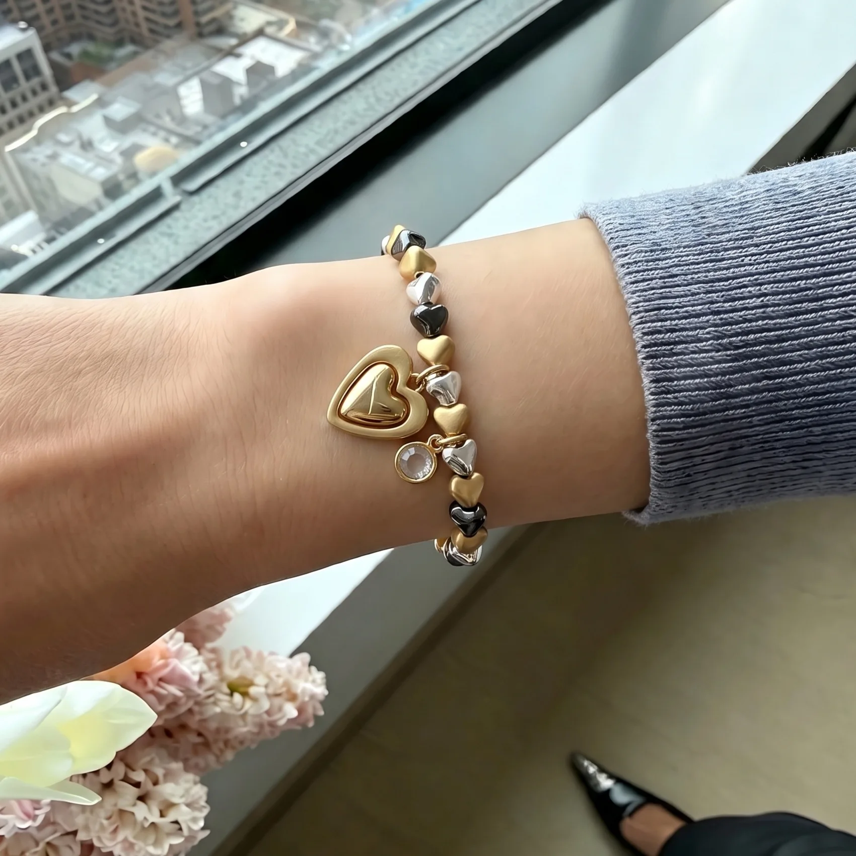 Shiny Heart Spliced Elastic Beaded Bracelet Boho Vintage Women Original Bohemian Hand Jewelry Fashion Gift