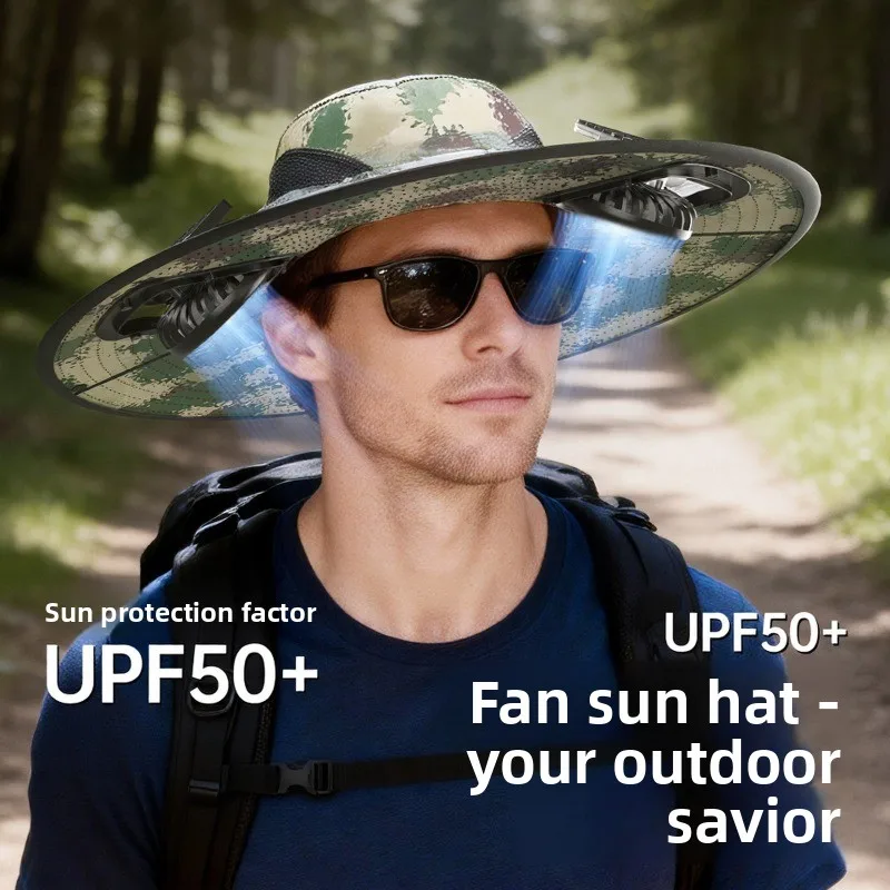 Solar Fan Hat for Outdoor Work Summer UV Protection Fishing Cap Lightweight Bucket Hat for Garden Hands Free Sun Shade Headwear