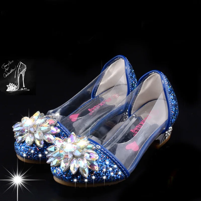 Fashion Cinderella Crystal Bright Diamond Leather Shoes Girl Princess Single Shoes Girl Performance High Heels Shoes