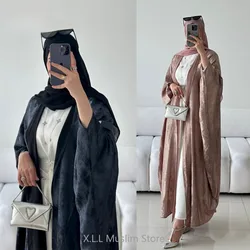 Opened Abaya Muslim Dress Shiny Batwing Satin Kimono Kebaya Kaftan Dubai 2024 Luxury Women's Prayer Garment Clothing Femme