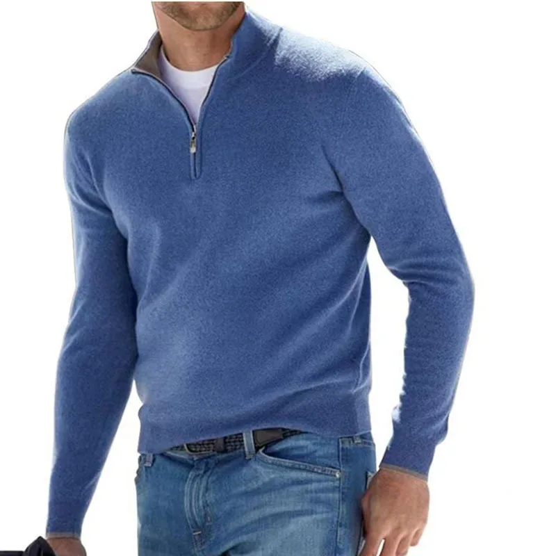Autumn Men\'s Half Zipper Pullover Long Sleeve Turtleneck Jackets Solid Color Sweater Casual Breathable Knitted Basic Warm Coat