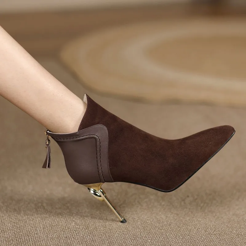 

Женские тонкие каблуки с острым носком, осень-зима 2021, новый стиль, легкие роскошные женские сапоги на высоком каблуке