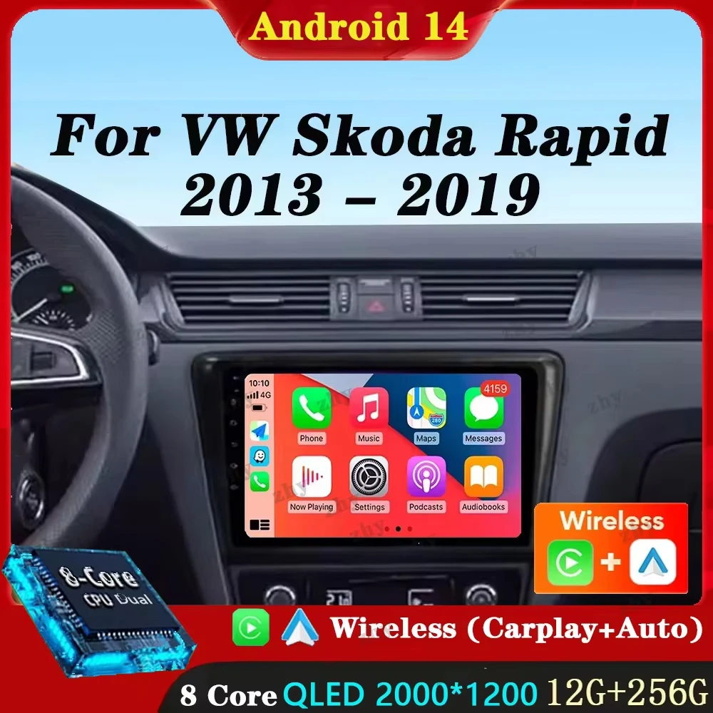 For VW Skoda Rapid 2013 2014 2015 2016 2017 2018 2019 Android 14 Radio GPS Multimedia For seat Toledo 2015-2018 carplay RDS WIFI