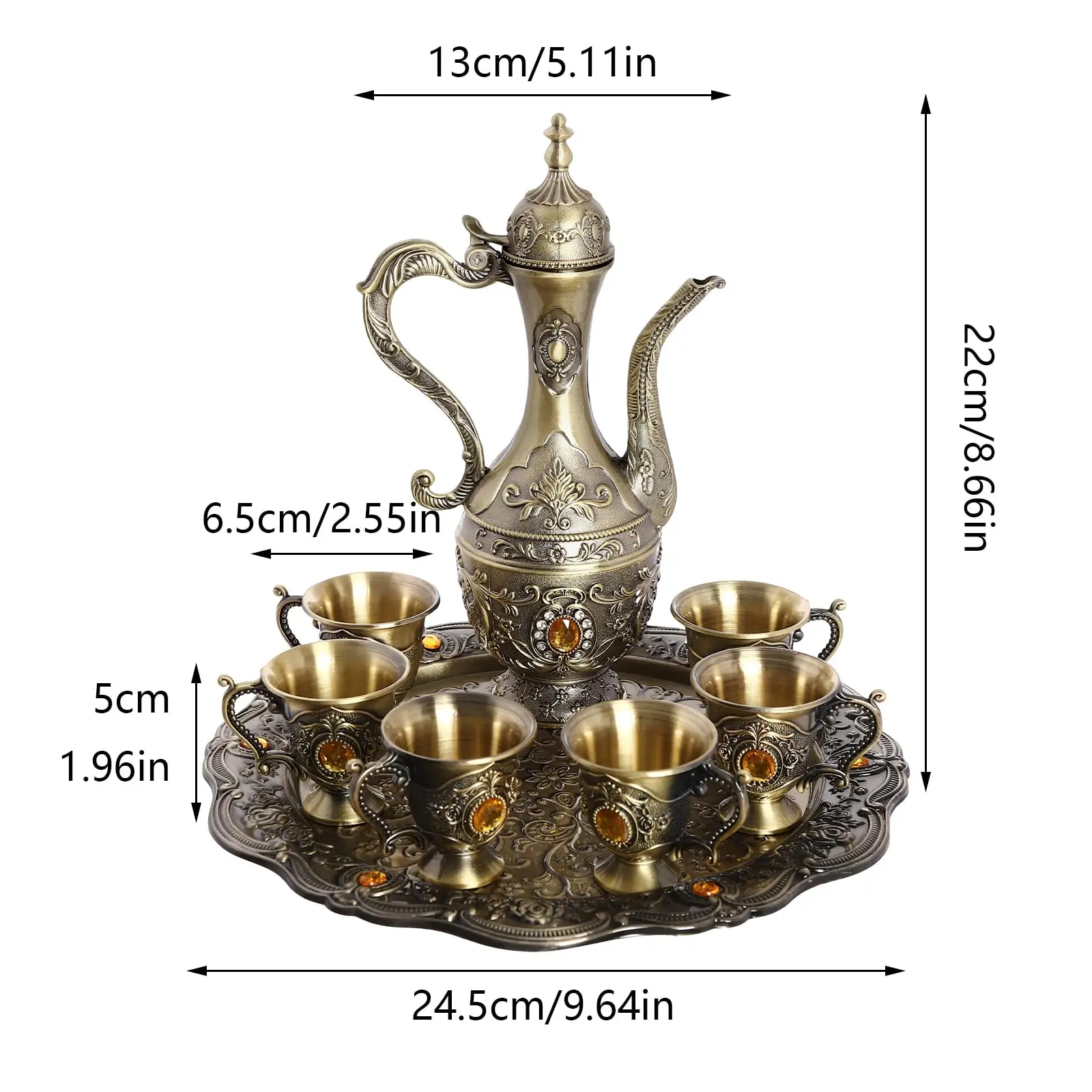 طقم شاي تركي، طقم فناجين قهوة تركية عتيقة مع وعاء و6 أكواب، كؤوس شاي تركية لديكور المنزل وعيد الميلاد وعيد الميلاد