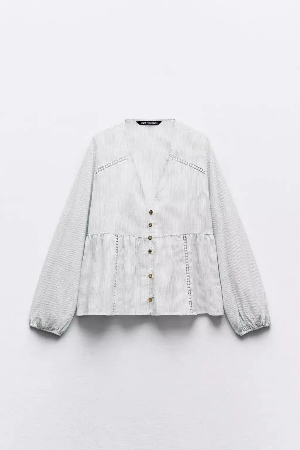 

New Summer 2024 Women's Loose Fit Stripe Long Sve V-Ne Hollow out irt Versatile Sle Casual Chic Faionable
