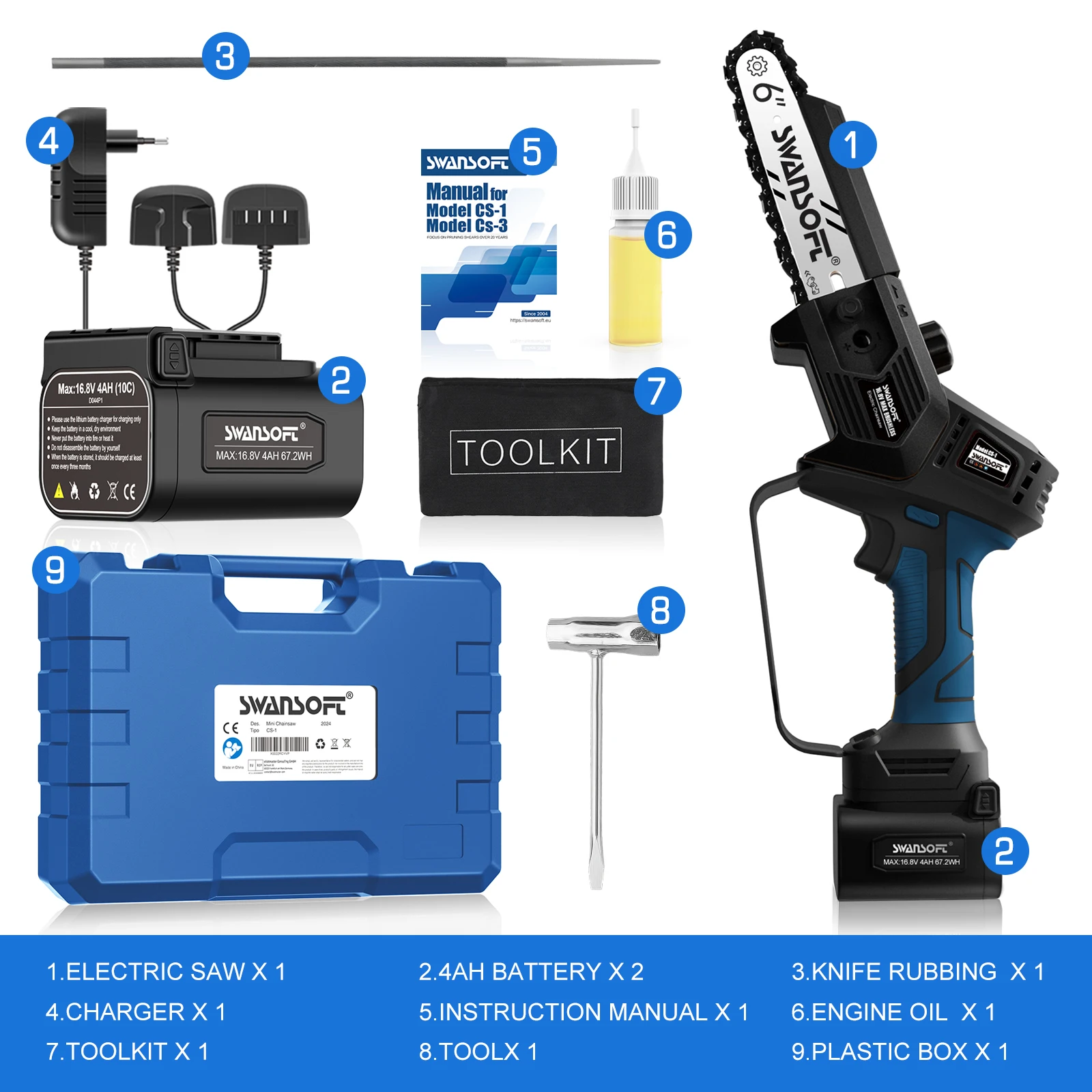 Swansoft 6 INCH Electric Chain Saw Battery Powered Pruning Pole Saw Mini Cordless Chain Saw