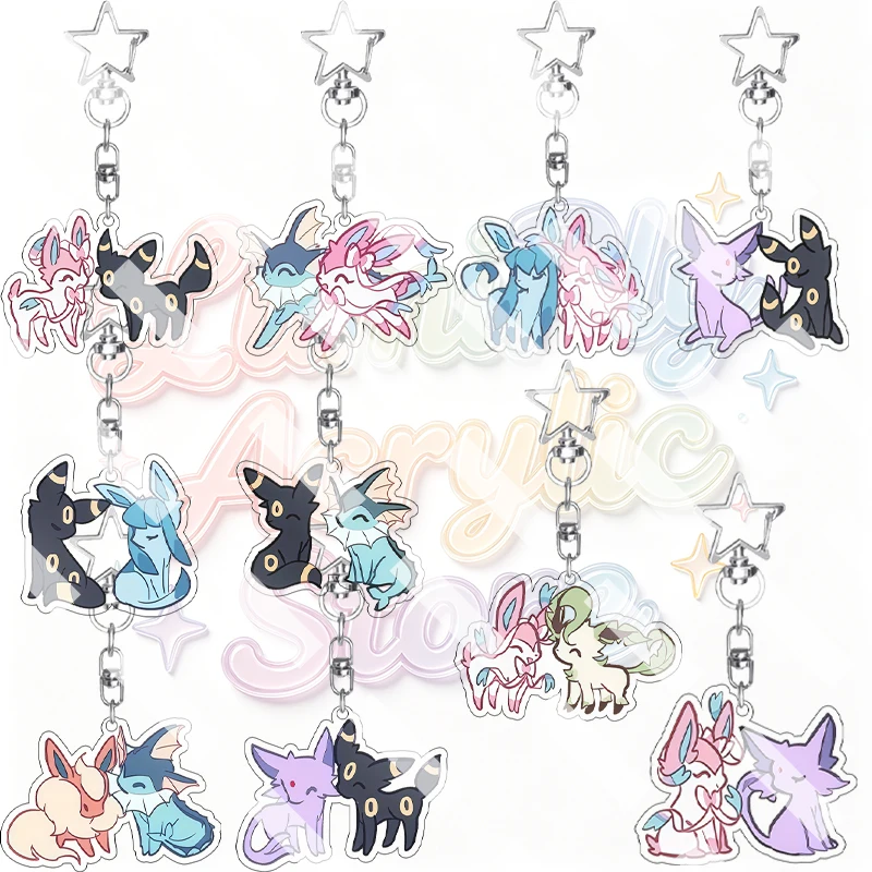 Creative Couple Style Eevee Acrylic Keychain Sylveon Vaporeon Glaceon Espeon Cute Anime Bag Pendant Birthday Gift Charm Ornament