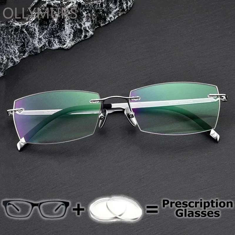 

KIZN Pure Titanium Frameles Optical Eyewear Multifocal Men Glasses Prescription Progressive Photochromic Anti Blue Ray Glare